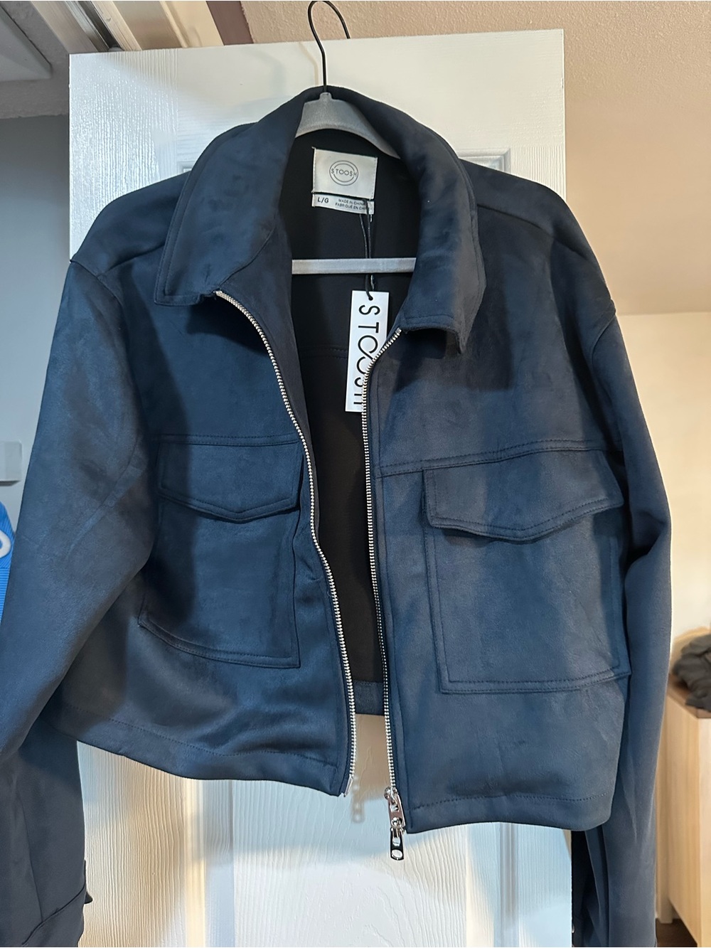 Stoosh Navy Suede-Look Zip Jacket